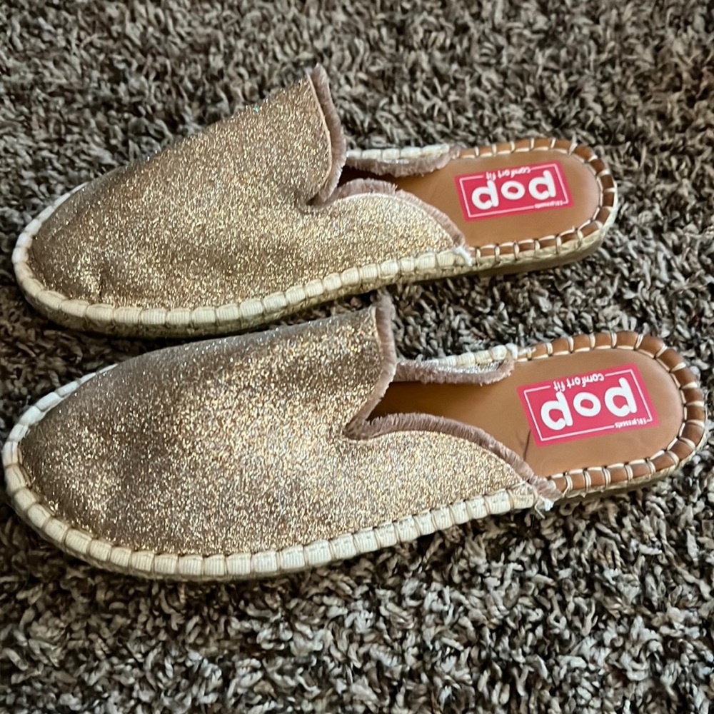 Gold sparkle flat espadrilles shoes
